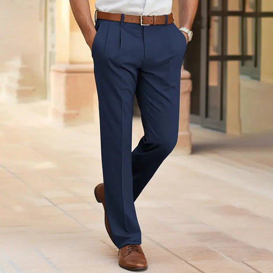 Men's Casual Suit Pants Fashion Trousers Mid Waist Straight Long Pants For Office Business Formal - PricesRgreat