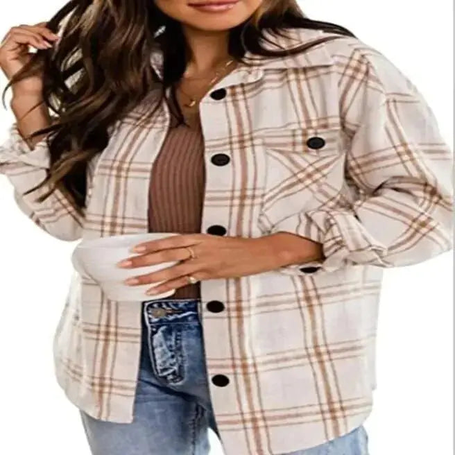 Women Flannel Long Sleeve Woolen Shirt - Image #5