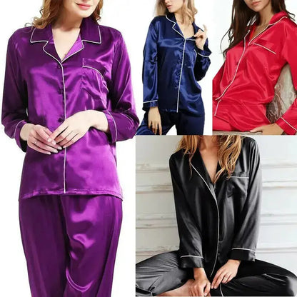 Women Lady Satin Pajamas Set - Image #3