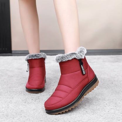 Women's boots with side zipper plush ankle