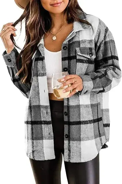 Women Flannel Long Sleeve Woolen Shirt - Image #9