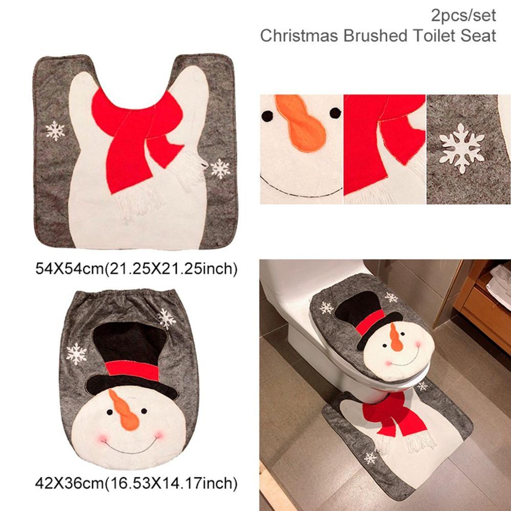 Christmas bathroom curtain and toilet seat Christmas decorations