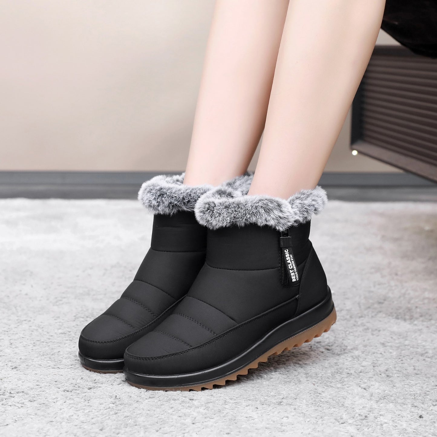 Women's boots with side zipper plush ankle