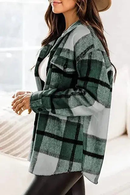 Women Flannel Long Sleeve Woolen Shirt - Image #23