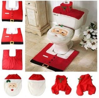 Christmas bathroom curtain and toilet seat Christmas decorations