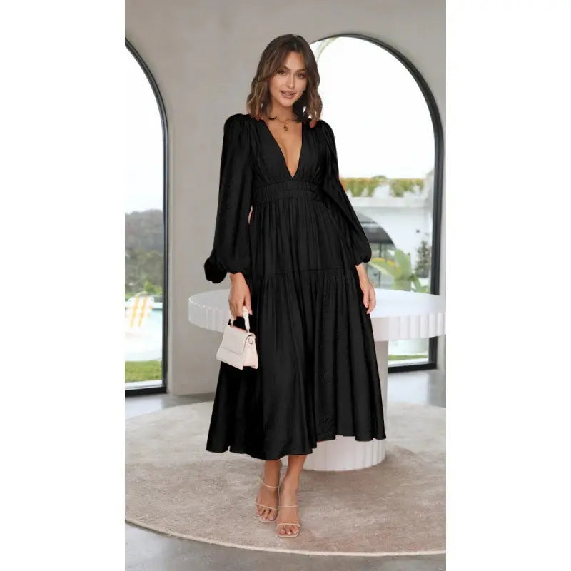 Waist Slimming Pleated Long Sleeved Dresses - Image #3