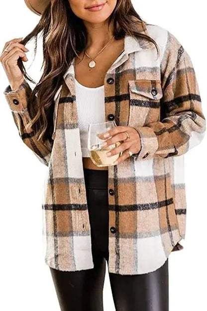 Women Flannel Long Sleeve Woolen Shirt - PricesRgreat