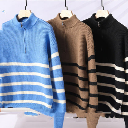 Women's striped half turtleneck sweater - PricesRgreat