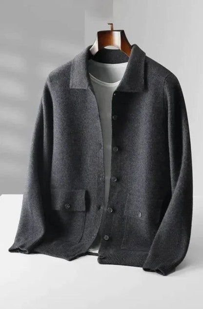 Men's polo collar wool cardigan