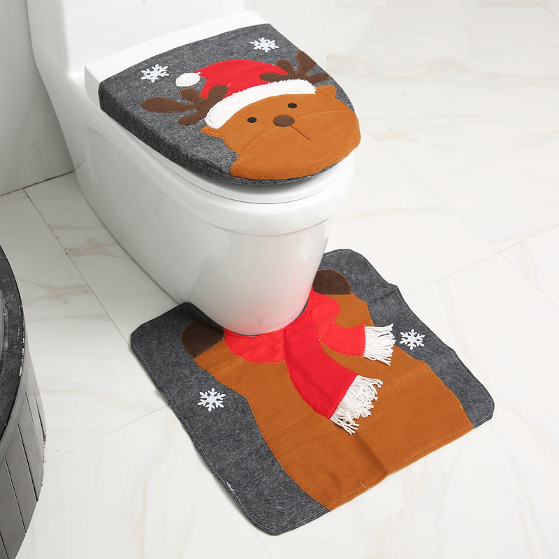 Christmas bathroom curtain and toilet seat Christmas decorations