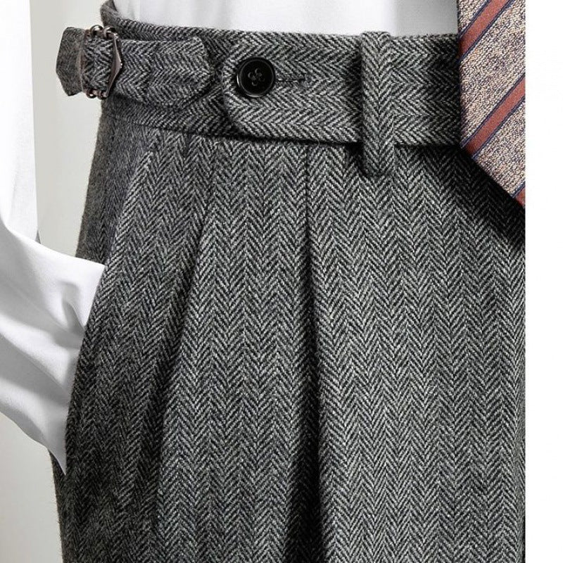 Men's tweed wool herringbone pants