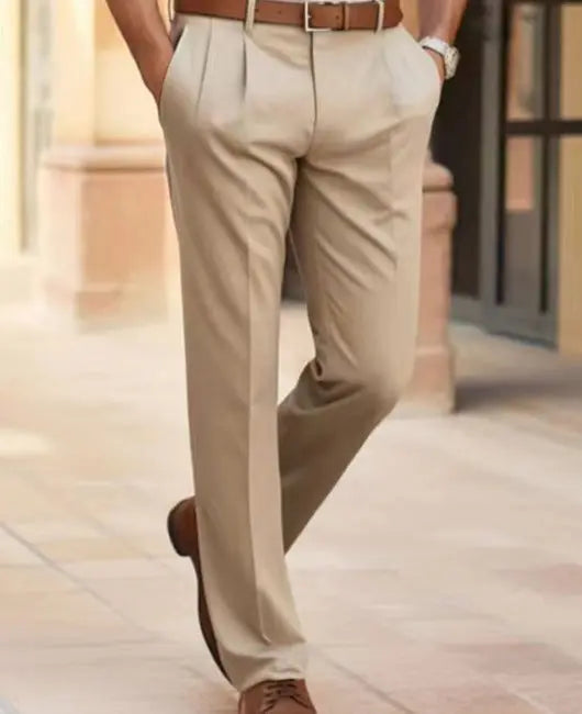 Men's Casual Suit Pants Fashion Trousers Mid Waist Straight Long Pants For Office Business Formal - PricesRgreat