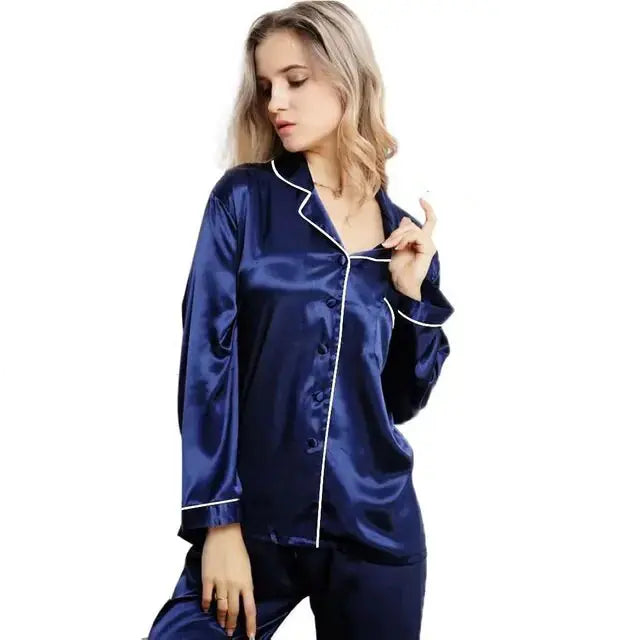 Women Lady Satin Pajamas Set - Image #4