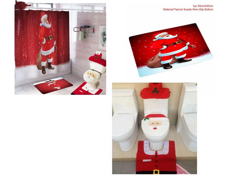 Christmas bathroom curtain and toilet seat Christmas decorations