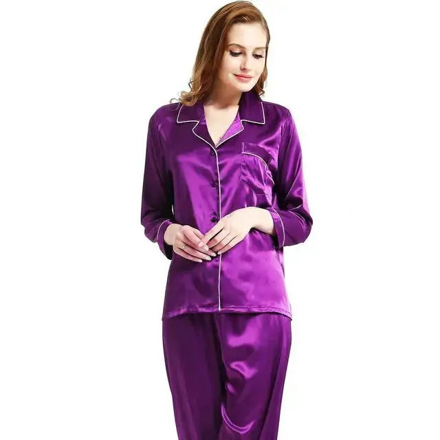 Women Lady Satin Pajamas Set - Image #5