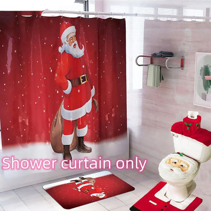 Christmas bathroom curtain and toilet seat Christmas decorations