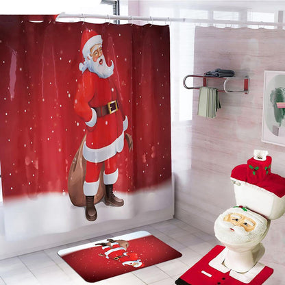 Christmas bathroom curtain and toilet seat Christmas decorations