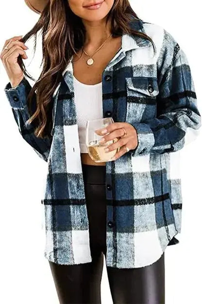 Women Flannel Long Sleeve Woolen Shirt - Image #29