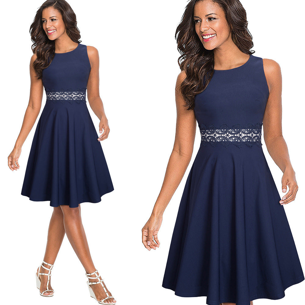 Women's Pleated Dress with Lace - PricesRgreat