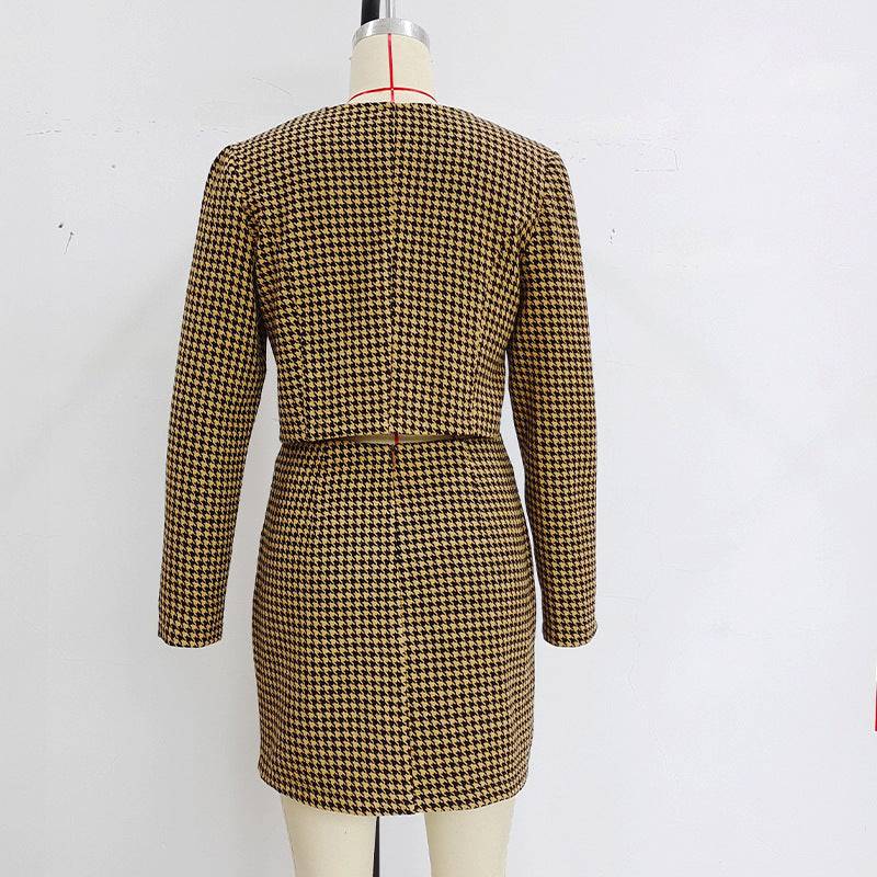 plaid jacket skirt set