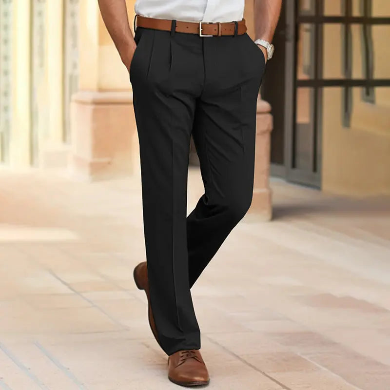 Men's Casual Suit Pants Fashion Trousers Mid Waist Straight Long Pants For Office Business Formal - PricesRgreat