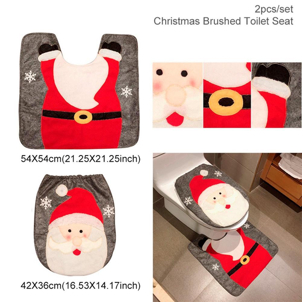 Christmas bathroom curtain and toilet seat Christmas decorations