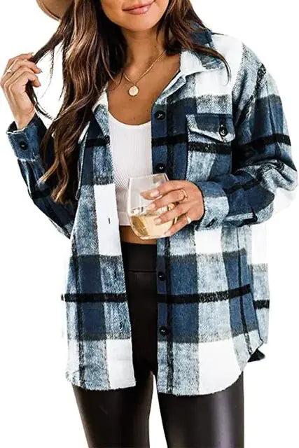 Women Flannel Long Sleeve Woolen Shirt - PricesRgreat