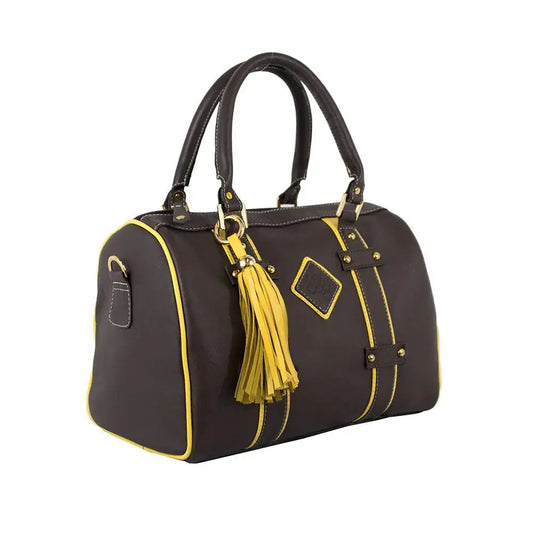 Make a Statement Leather Handbag-Chocolate/Citric Yellow - PricesRgreat