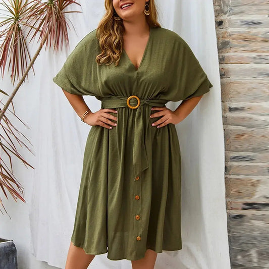 Plus Size Dress V-Neck Full Sleeve - PricesRgreat