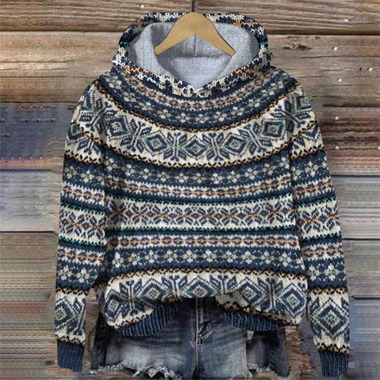 Women's printed hoodie-style pullover sweater - PricesRgreat