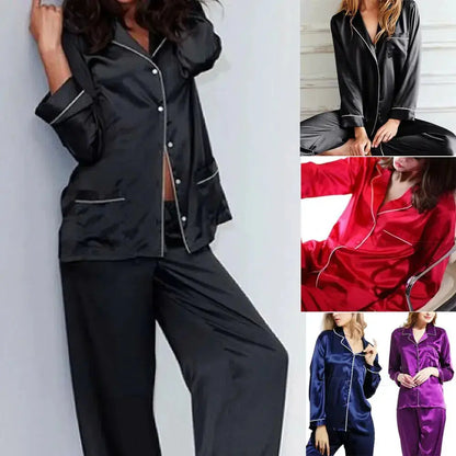 Women Lady Satin Pajamas Set - Image #2