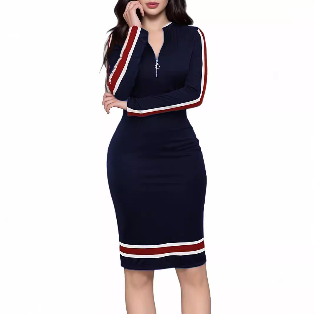 Women's long sleeve zipper casual dress