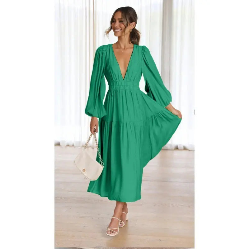 Waist Slimming Pleated Long Sleeved Dresses - Image #5