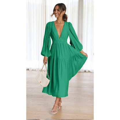 Waist Slimming Pleated Long Sleeved Dresses - Image #5